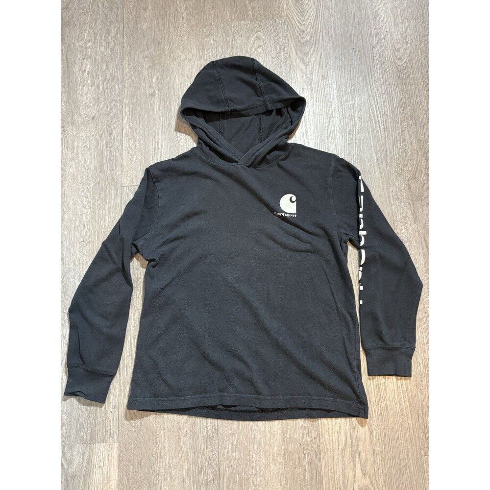 Carhartt Hoodie Shirt Size S 8-10 EUC Black w/ White Logo Classic
